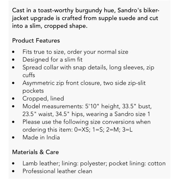 Sandro Paris Authentic Adaya Suede Leather Red Long Sleeve Moto Jacket 1 Xs - Picture 7 of 16